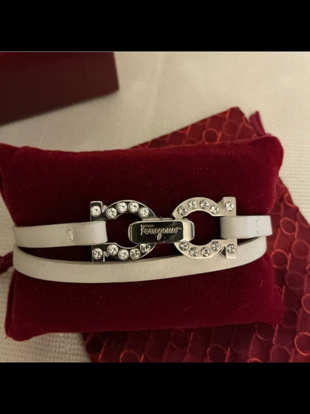 Salvatore Ferragamo Leather Crystal-Accented Bracelet - Picture 5 of 11